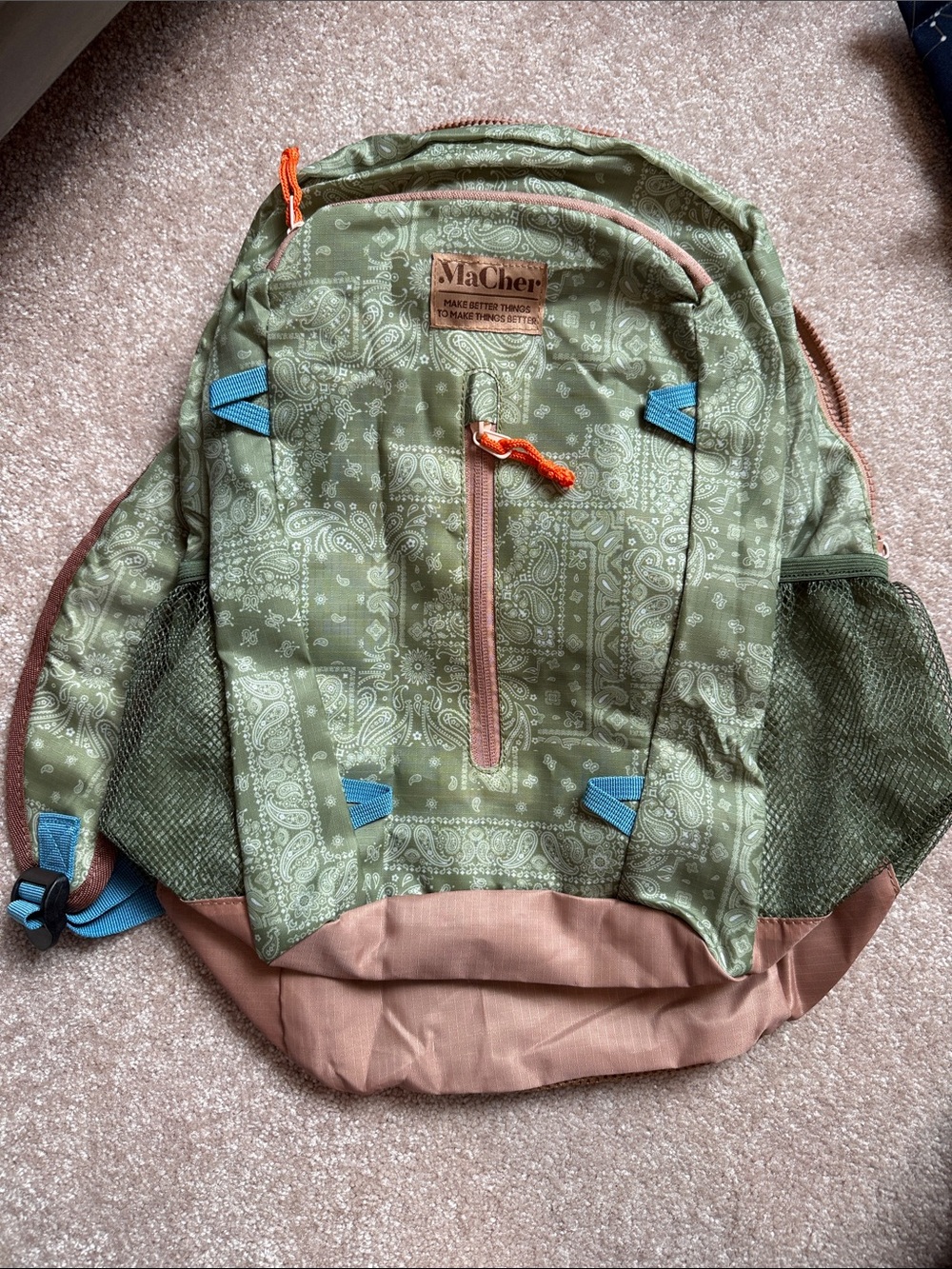 MaCher Green Paisley self-storing Daypack